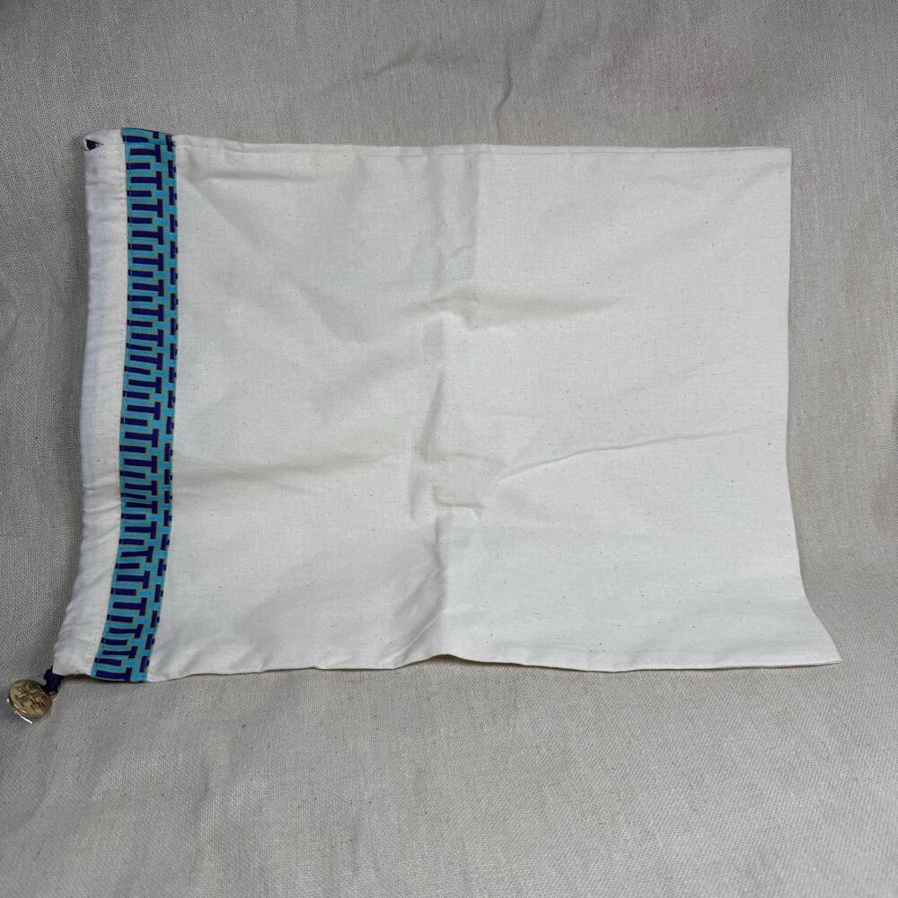 Tory Burch Dust Bag White Cotton Drawstring Pouch Blue Trim Logo Charm